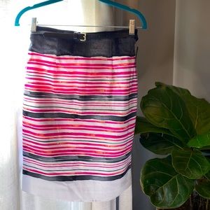 Pink, Orange & Black Stripe Pencil Skirt